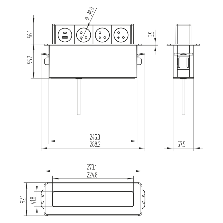 Πολύπριζο γραφείου 3x230V + USB-A + USB-C
