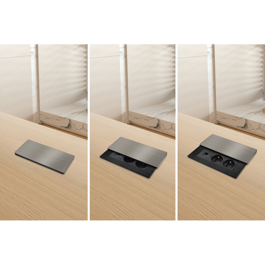 Εντοιχισμένη πρίζα με ασύρματη φόρτιση 20W, 2 υποδοχές + USB-A + USB-C