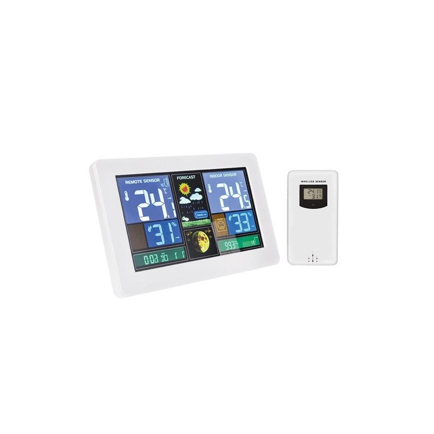 Μετεωρολογικός σταθμός με οθόνη LCD USB φόρτιση 2xAAA/5V + 2xAAA λευκό