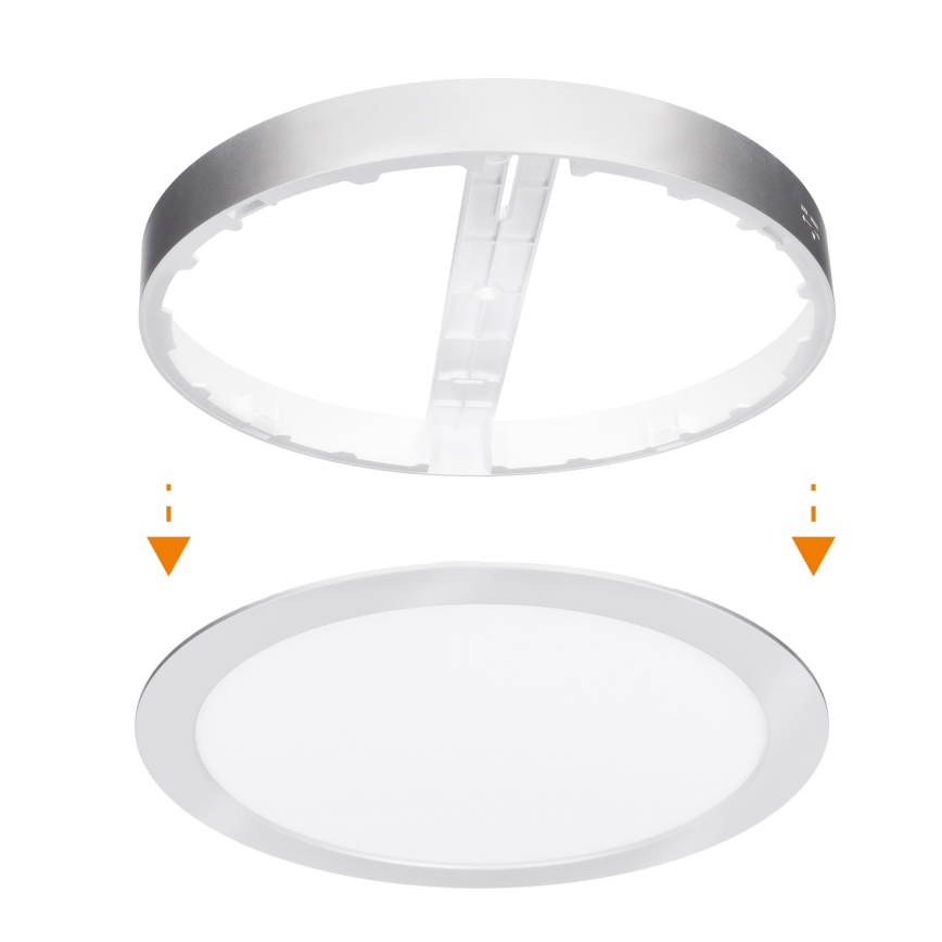 LED πάνελ επιφανειακής/εντοιχισμένης τοποθέτησης 2-σε-1 24W/230V 3000/4000/6000K Ø 30 cm IP54 ασημί