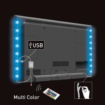 ΣΕΤ 2x Ταινία LED RGB για TV με τηλεχειριστήριο IP65 LED/USB 50cm