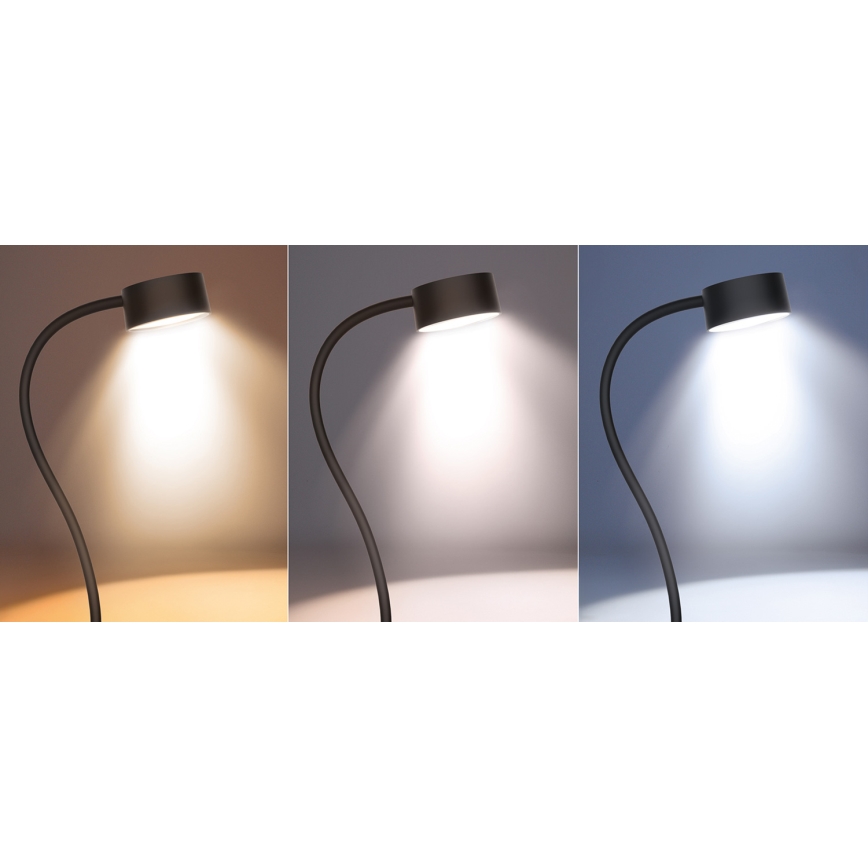 LED Dimming εύκαμπτο επαναφορτιζόμενο Επιτραπέζιο φωτιστικό με κλιπ LED/2W/1800 mAh 3000/4000/6500K μαύρο