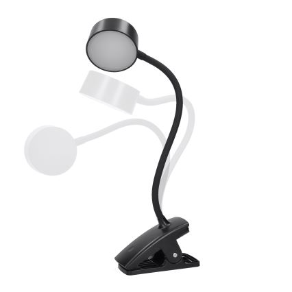 LED Dimming εύκαμπτο επαναφορτιζόμενο Επιτραπέζιο φωτιστικό με κλιπ LED/2W/1800 mAh 3000/4000/6500K μαύρο
