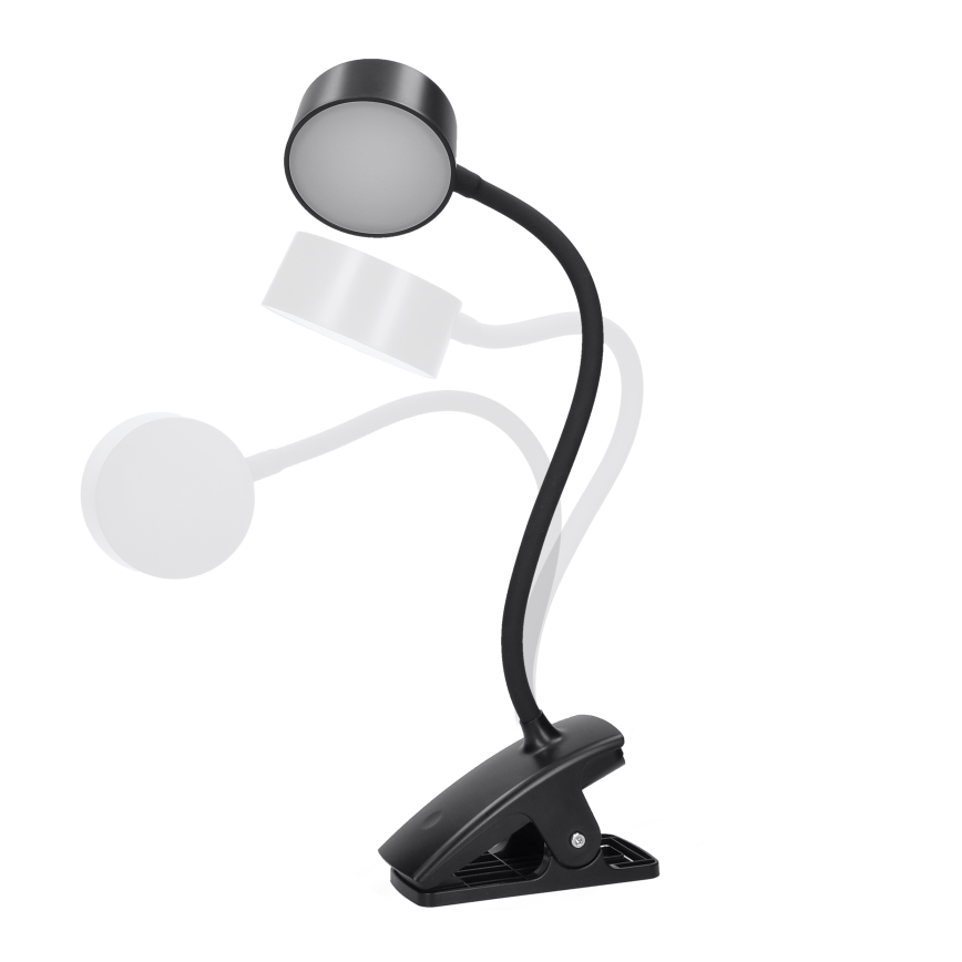 LED Dimming εύκαμπτο επαναφορτιζόμενο Επιτραπέζιο φωτιστικό με κλιπ LED/2W/1800 mAh 3000/4000/6500K μαύρο