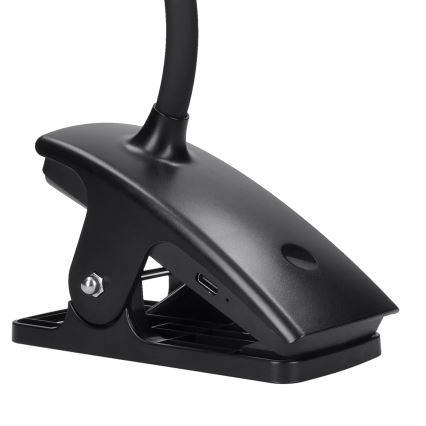 LED Ρυθμιζόμενος ευέλικτος επαναφορτιζόμενος επιτραπέζιος φωτισμός με κλιπ LED/2W/1800 mAh 3000/4000/6500K μαύρο