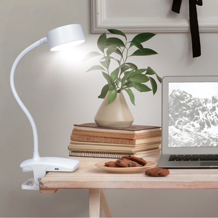 LED Ρυθμιζόμενος ευέλικτος επαναφορτιζόμενος επιτραπέζιος φωτισμός με κλιπ LED/2W/1800 mAh 3000/4000/6500K λευκό