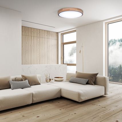 Ρυθμιζόμενο LED φωτιστικό οροφής IRON OAK, 48 W, 230 V, 3000–6500 K, σε απόχρωση δρυός, διάμ. 40 εκ. + τηλεχειριστήριο