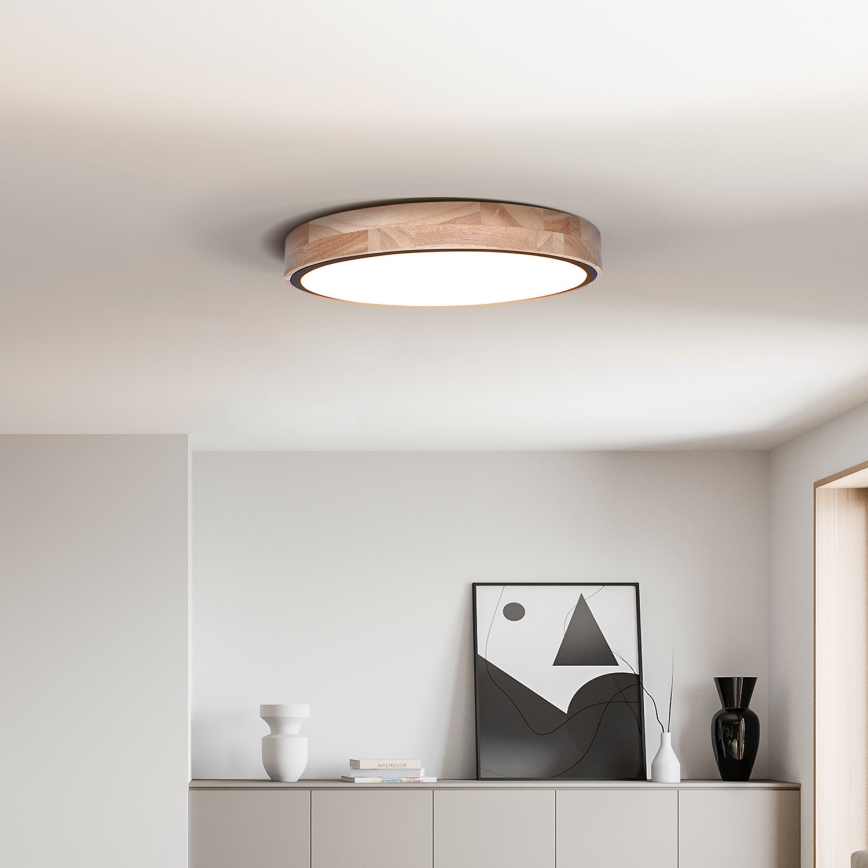 Ρυθμιζόμενο LED φωτιστικό οροφής IRON OAK, 48 W, 230 V, 3000–6500 K, σε απόχρωση δρυός, διάμ. 40 εκ. + τηλεχειριστήριο