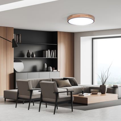 Ρυθμιζόμενο LED φωτιστικό οροφής IRON OAK, 48 W, 230 V, 3000–6500 K, σε απόχρωση δρυός, διάμ. 40 εκ. + τηλεχειριστήριο