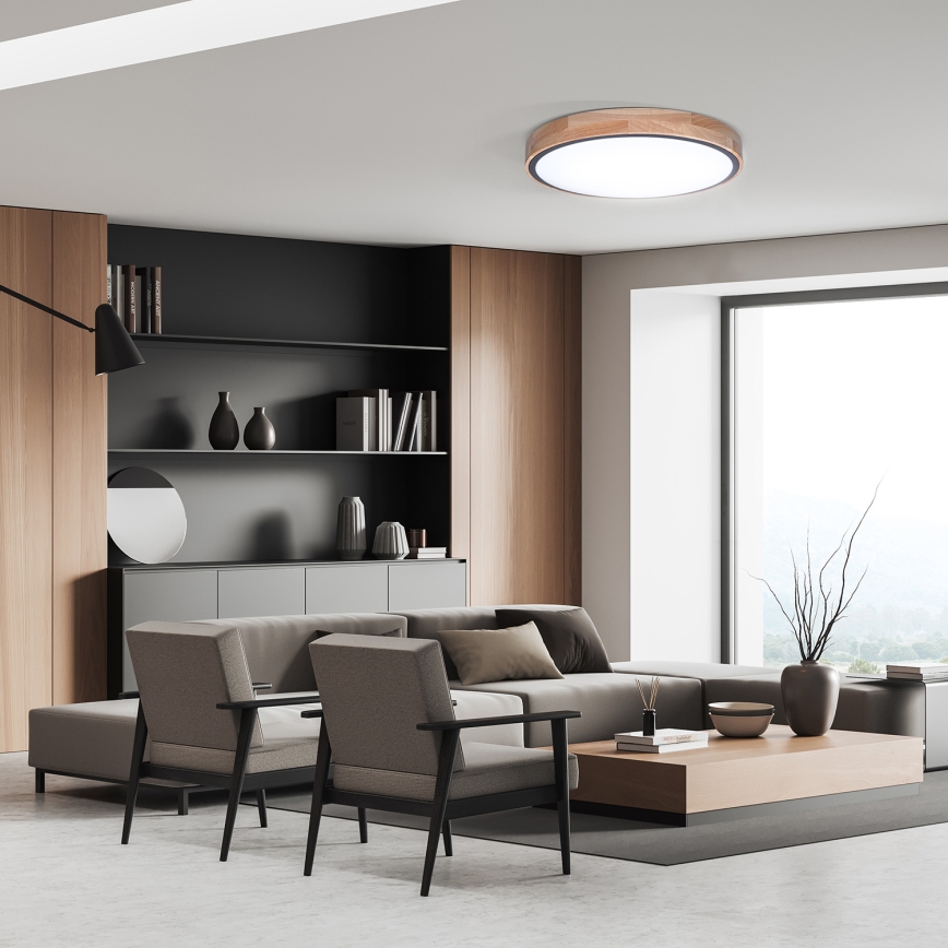 Ρυθμιζόμενο LED φωτιστικό οροφής IRON OAK, 48 W, 230 V, 3000–6500 K, σε απόχρωση δρυός, διάμ. 40 εκ. + τηλεχειριστήριο