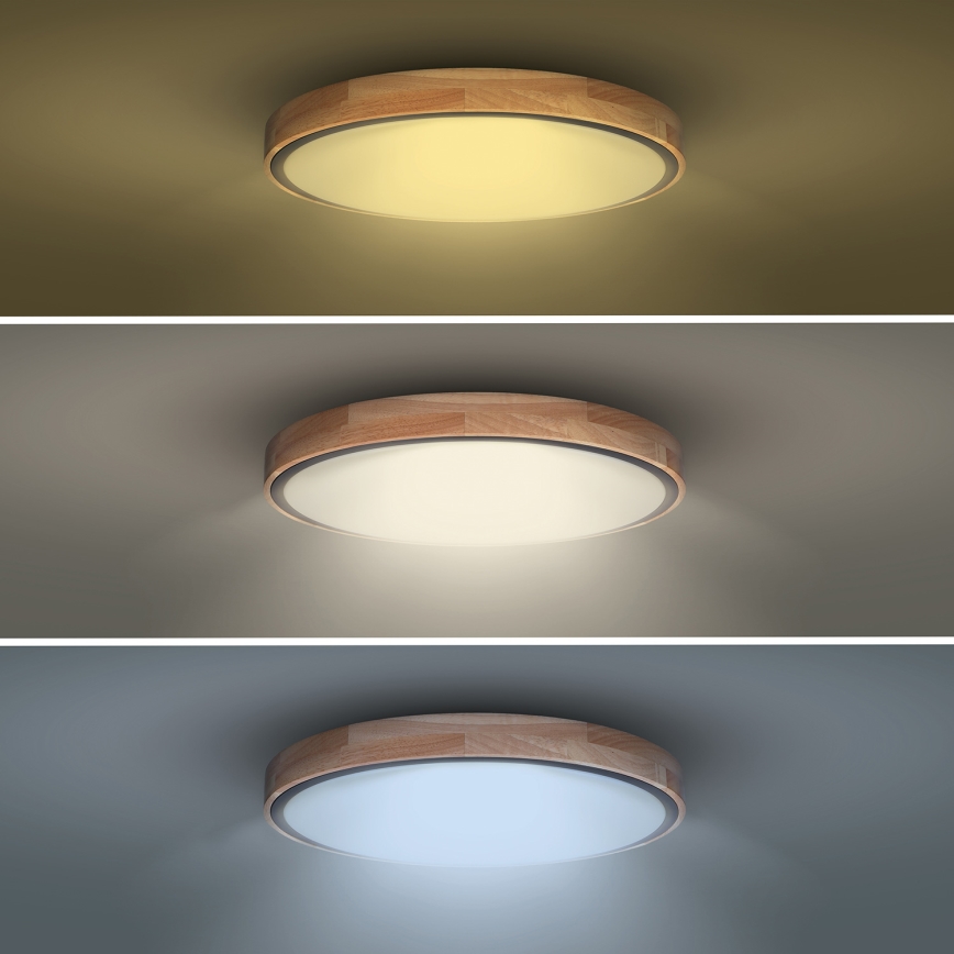 Ρυθμιζόμενο LED φωτιστικό οροφής IRON OAK, 48 W, 230 V, 3000–6500 K, σε απόχρωση δρυός, διάμ. 40 εκ. + τηλεχειριστήριο