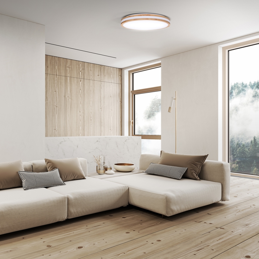 LED Dimmable φωτιστικό οροφής WOODY LED/48W/230V 3000-6500K δρυς διάμετρος 38 cm + τηλεχειριστήριο
