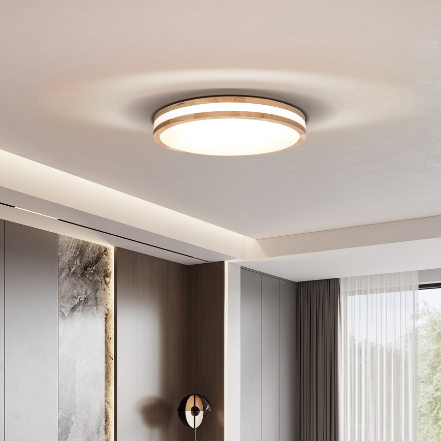 LED Dimmable φωτιστικό οροφής WOODY LED/48W/230V 3000-6500K δρυς διάμετρος 38 cm + τηλεχειριστήριο