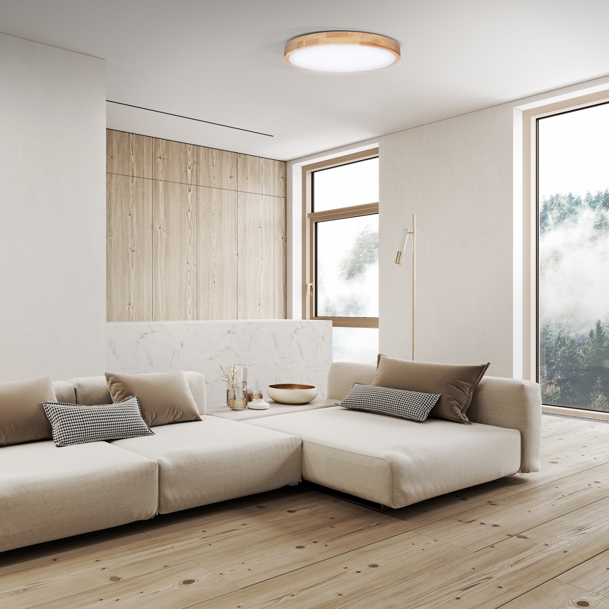 LED Dimmable φωτιστικό οροφής SOLID OAK LED/48W/230V 3000-6500K δρυς διάμετρος 39 cm + τηλεχειριστήριο