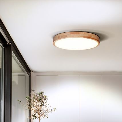 LED Dimmable φωτιστικό οροφής SOLID OAK LED/48W/230V 3000-6500K δρυς διάμετρος 39 cm + τηλεχειριστήριο