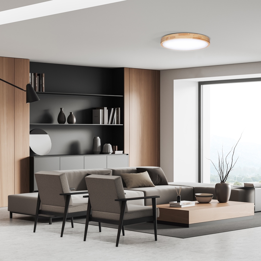 LED Dimmable φωτιστικό οροφής SOLID OAK LED/48W/230V 3000-6500K δρυς διάμετρος 39 cm + τηλεχειριστήριο