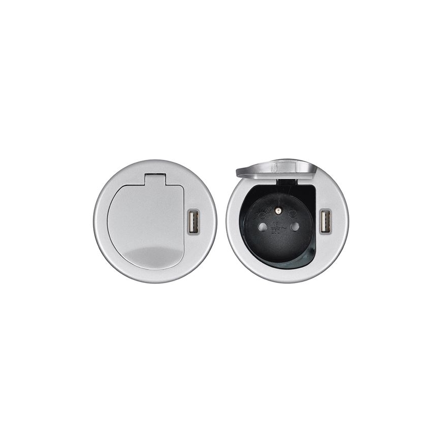 Χωνευτή πρίζα USB με καπάκι 230V