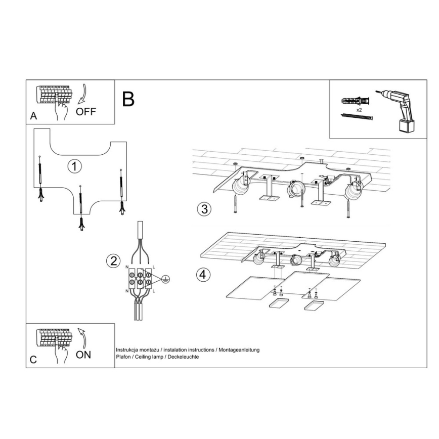 Φωτιστικό οροφής FABIANO 3xE27/60W/230V λευκό/γυαλιστερό χρώμιο