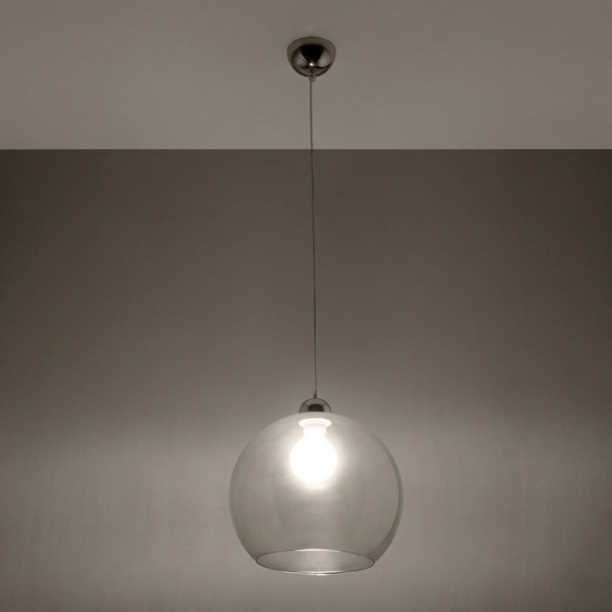 Κρεμαστό φωτιστικό με καλώδιο BALL 1xE27/15W/230V, διάμ. 30 cm, διάφανο γυαλί / γυαλιστερό χρώμιο