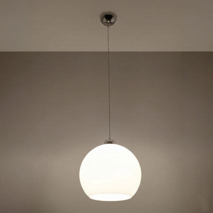 Κρεμαστό φωτιστικό με καλώδιο BALL 1xE27/15W/230V διάμ. 30 cm λευκό/γυαλιστερό χρώμιο