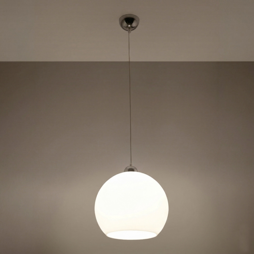 Κρεμαστό φωτιστικό με καλώδιο BALL 1xE27/15W/230V διάμ. 30 cm λευκό/γυαλιστερό χρώμιο
