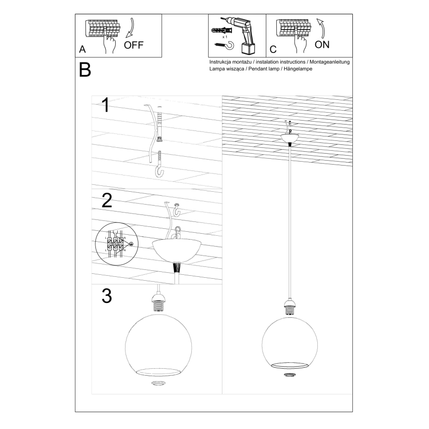 Κρεμαστό φωτιστικό με καλώδιο BALL 1xE27/15W/230V διάμ. 30 cm λευκό/γυαλιστερό χρώμιο