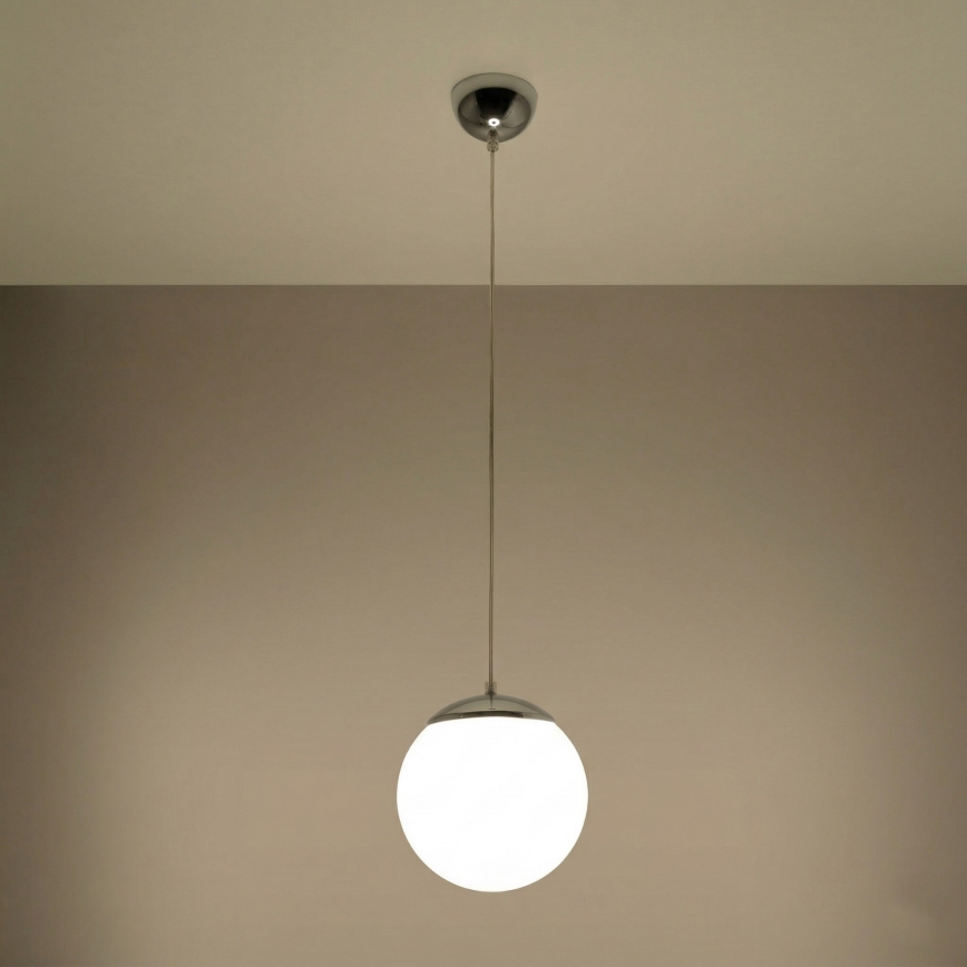 Κρεμαστό φωτιστικό με καλώδιο UGO 1xE27/15W/230V Ø 20 cm λευκό/γυαλιστερό χρώμιο