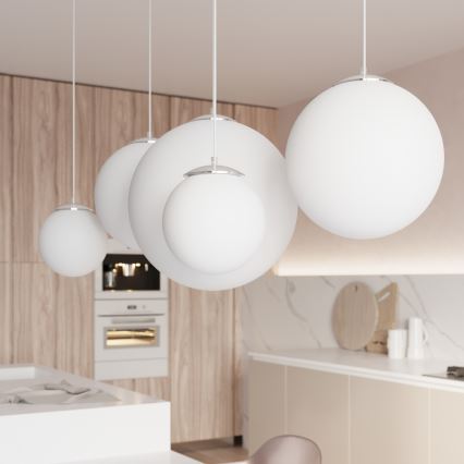 Κρεμαστό φωτιστικό UGO με καλώδιο, 1xE27/15W/230V, διάμετρος 40 cm, λευκό/γυαλιστερό χρώμιο
