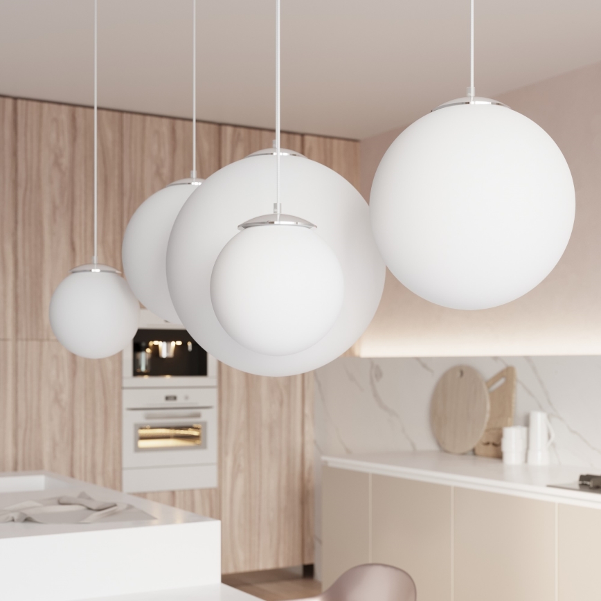 Κρεμαστό φωτιστικό UGO με καλώδιο, 1xE27/15W/230V, διάμετρος 40 cm, λευκό/γυαλιστερό χρώμιο