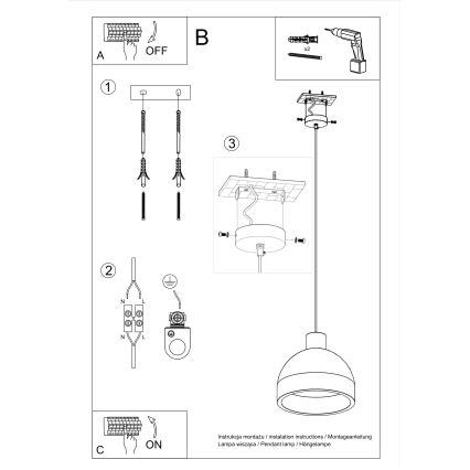 Φωτιστικό οροφής με καλώδιο DAMASO 1xE27/60W/230V σκυρόδεμα