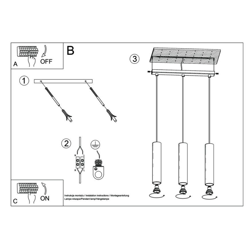 Κρεμαστό φωτιστικό οροφήςLAGOS 3 3xGU10/10W/230V λευκό
