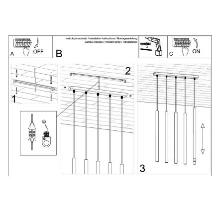 Κρεμαστό φωτιστικό οροφής ράγα PASTELO 5xG9/8W/230V μαύρο