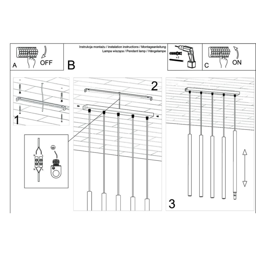 Κρεμαστό φωτιστικό οροφής ράγα PASTELO 5xG9/8W/230V μαύρο