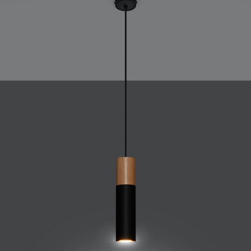 Κρεμαστό φωτιστικό οροφής PABLO 1xGU10/40W/230V μαύρο/οξιά