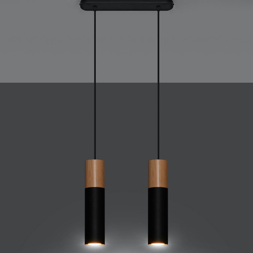 Κρεμαστό φωτιστικό οροφής PABLO 2xGU10/40W/230V μαύρο/οξιά