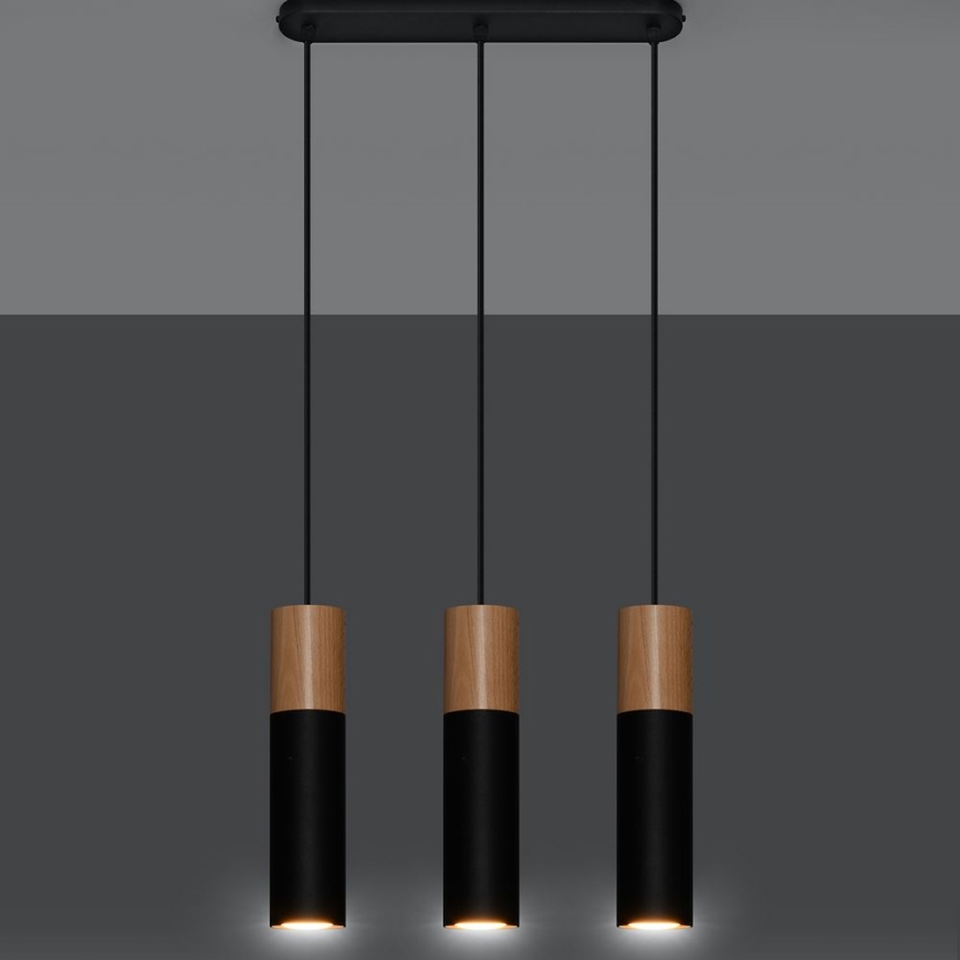 Κρεμαστό φωτιστικό οροφής PABLO 3xGU10/40W/230V μαύρο/οξιά