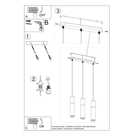 Κρεμαστό φωτιστικό οροφής PABLO 3xGU10/40W/230V μαύρο/οξιά