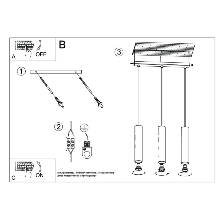 Κρεμαστό φωτιστικό οροφής LINO 3xGU10/40W/230V οξιά