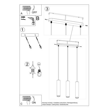 Κρεμαστό φωτιστικό οροφής ράγα LUVO 3xGU10/40W/230V τσιμέντο/μαύρο