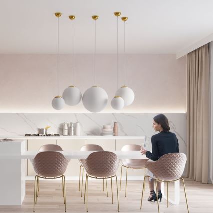 Κρεμαστό φωτιστικό σε καλώδιο TOYA 1xE27/60W/230V Ø 20 εκ. λευκό/χρυσό