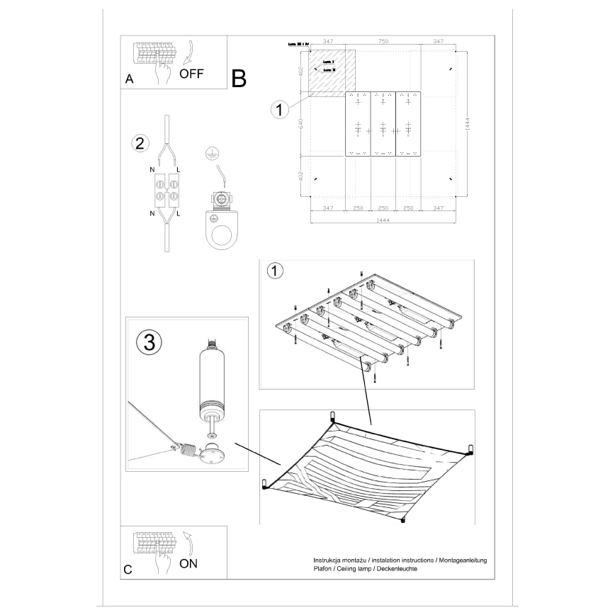 LED φωτιστικό οροφής LUNA 6xG13/8,5W/230V 140x140 cm λευκό
