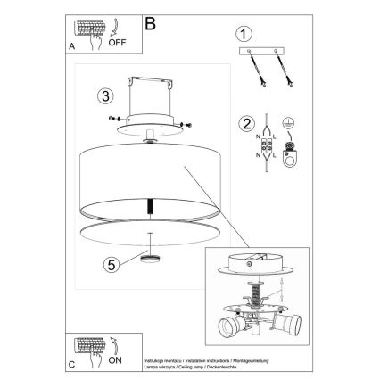 Φωτιστικό οροφής SKALA 3xE27/60W/230V διάμετρος 30 cm λευκό