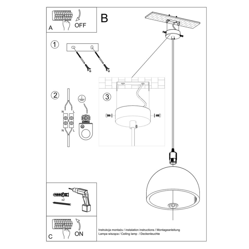 Κρεμαστό φωτιστικό οροφής καμπάνα PABLITO 1xE27/60W/230V τσιμέντο