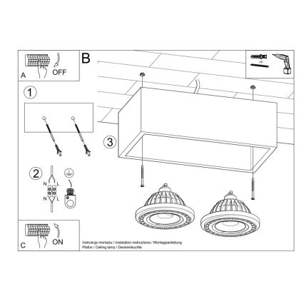 Φωτιστικό οροφής QUATRO AR111 2xGU10/40W/230V τσιμέντο