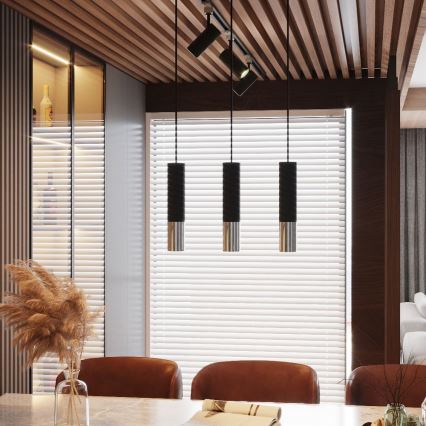 Κρεμαστό φωτιστικό οροφής LOOPEZ 1xGU10/10W/230V μαύρο/γυαλιστερό χρώμιο