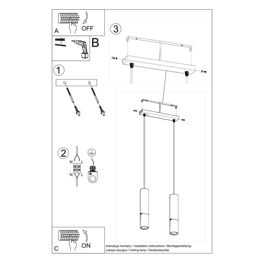 Κρεμαστό φωτιστικό οροφής LOOPEZ 2xGU10/10W/230V μαύρο/γυαλιστερό χρώμιο