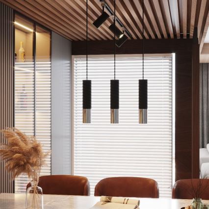 Κρεμαστό φωτιστικό οροφής LOOPEZ 3xGU10/10W/230V μαύρο/γυαλιστερό χρώμιο