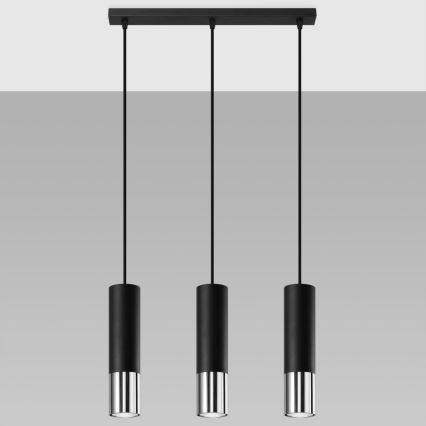 Κρεμαστό φωτιστικό οροφής LOOPEZ 3xGU10/10W/230V μαύρο/γυαλιστερό χρώμιο