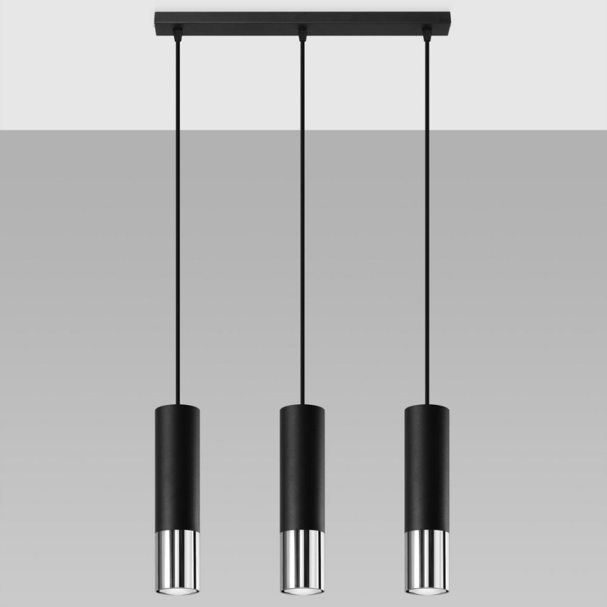 Κρεμαστό φωτιστικό οροφής LOOPEZ 3xGU10/10W/230V μαύρο/γυαλιστερό χρώμιο