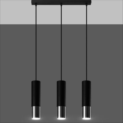 Κρεμαστό φωτιστικό οροφής LOOPEZ 3xGU10/10W/230V μαύρο/γυαλιστερό χρώμιο